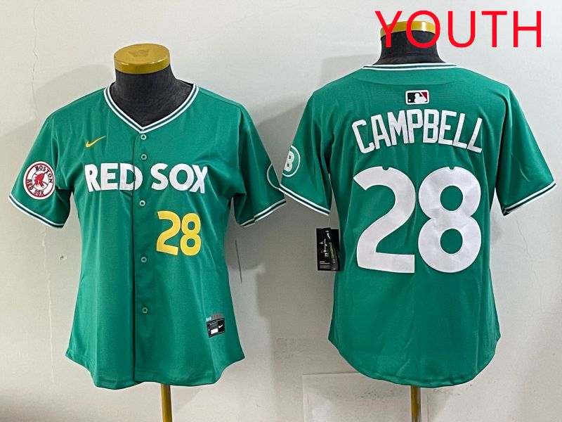Youth 2025 Boston Red Sox 28 Campbell Dark Green Joint Name Nike MLB Jersey style 7